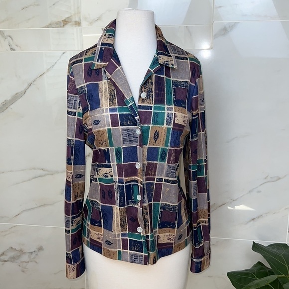 VINTAGE (1980’s) pointy collar windowpane shirt, size S - Picture 1 of 5